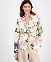 Tahari Asl Women's Floral-Print One-Button Jacket