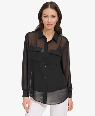 Dkny Women's Button-Down Chiffon Shirt