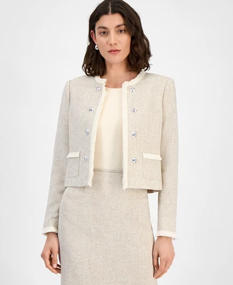 Tahari Asl Women's Boucle Collarless Cropped Jacket