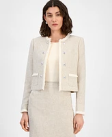 Tahari Asl Women's Boucle Collarless Cropped Jacket