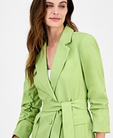 Tahari Asl Women's Ruched-Sleeve Belted Notch-Collar Jacket