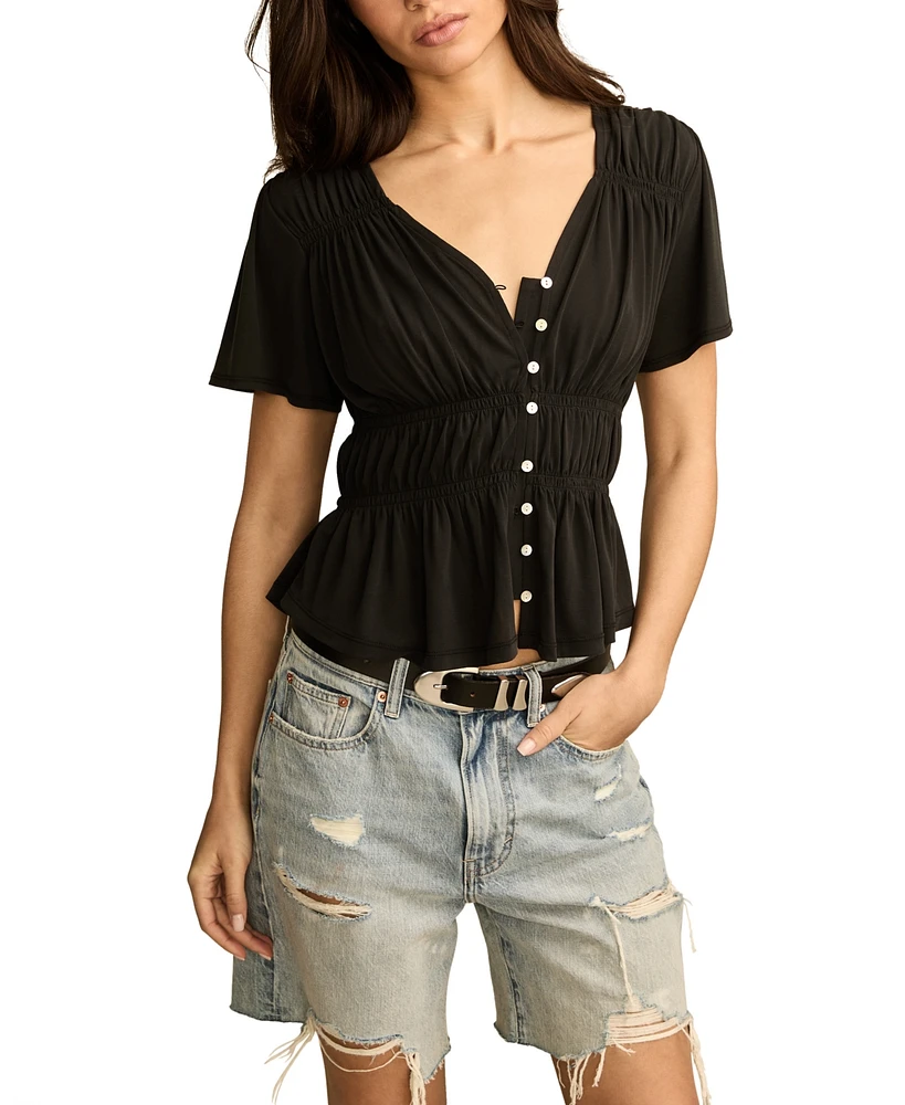 Lucky Brand Women's Sandwash Shirred Button-Front Top