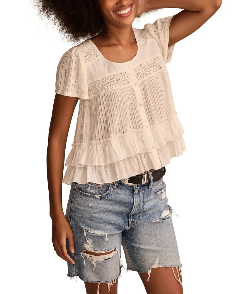 Lucky Brand Women's Smocked Ruffle-Hem Top