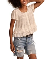 Lucky Brand Women's Smocked Ruffle-Hem Top