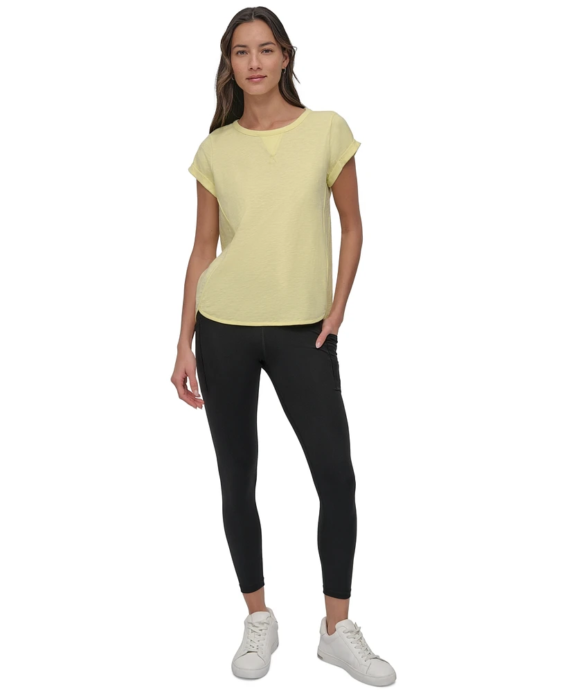 Dkny Sport Women's V-Inset Roll-Sleeve T-Shirt