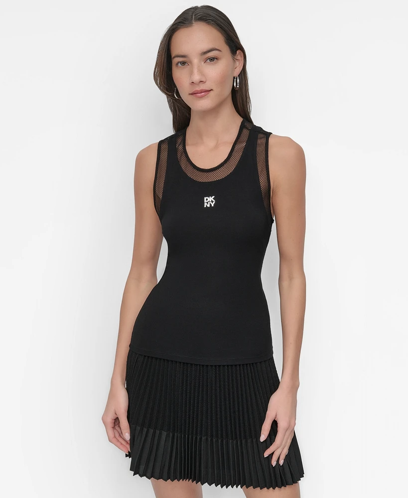 Dkny Women's Mesh-Neck Logo Tank Top