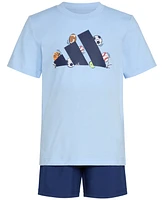 adidas Toddler & Little Boys Short-Sleeve Logo T-Shirt Elastic-Waistband Woven Shorts, 2 Piece Set