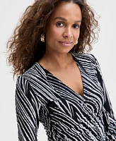 I.n.c. International Concepts Women's Printed Ruched-Front V-Neck Top, Exclusively at Macy's