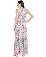 R & M Richards Women's Floral-Print Halter Gown