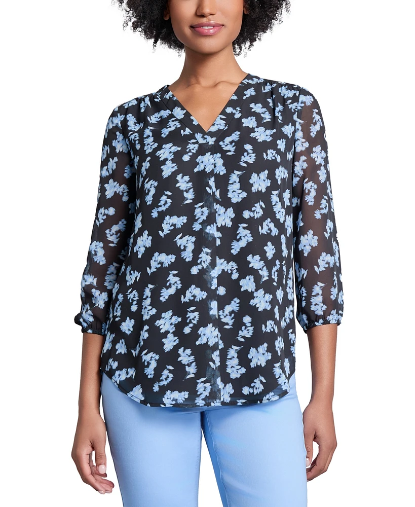 Jones New York Women's Kelly Printed V-Neck Chiffon Tunic