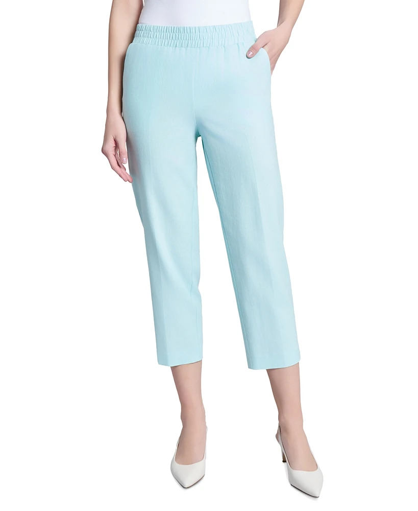 Jones New York Women's Linen-Blend Pull-On Cropped Pants