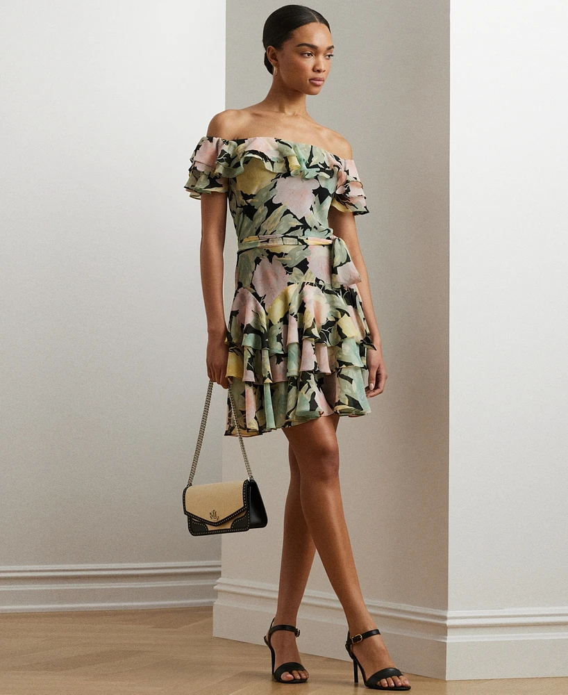 Lauren Ralph Women's Floral Off-the-Shoulder Cocktail Dress