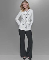 Karl Lagerfeld Paris Womens Belted Tweed Jacket Slim Leg Ankle Pants