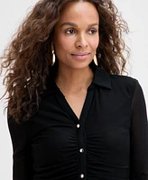 I.n.c. International Concepts Women's Long-Sleeve Mesh Button Up Top, Exclusively at Macy's
