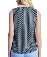 Jones New York Women's Printed V-Neck Sleeveless Pleat-Front Top