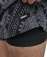 Dkny Men's Euro Black & White Bandana Print Performance 5" Volley Shorts