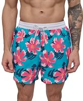 Dkny Men's Modern Euro Floral Print Performance 5" Volley Shorts
