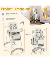 Multifunctional Folding Baby High Chair with Rolling Wheels and Adjustable Height