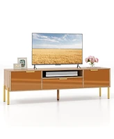 Mirrored Tv Stand for Tv up to with Spacious Tabletop and 2 Storage Cabinets