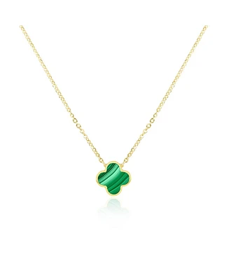 The Lovery Small Malachite Single Clover Necklace 14K Gold