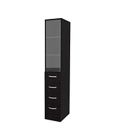Fm Furniture Pinon Bathroom Linen Cabinet with Glass Door and Drawers, Wengue