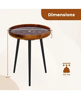 16" Round End Table Mid-century Modern Coffee with Sea Shell Decoration