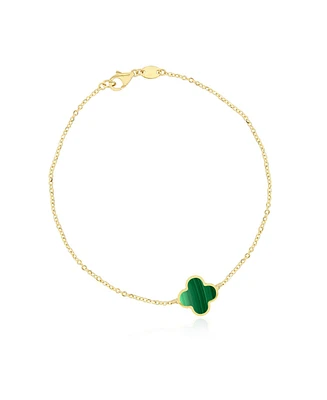 The Lovery Small Malachite Single Clover Bracelet 14K Gold