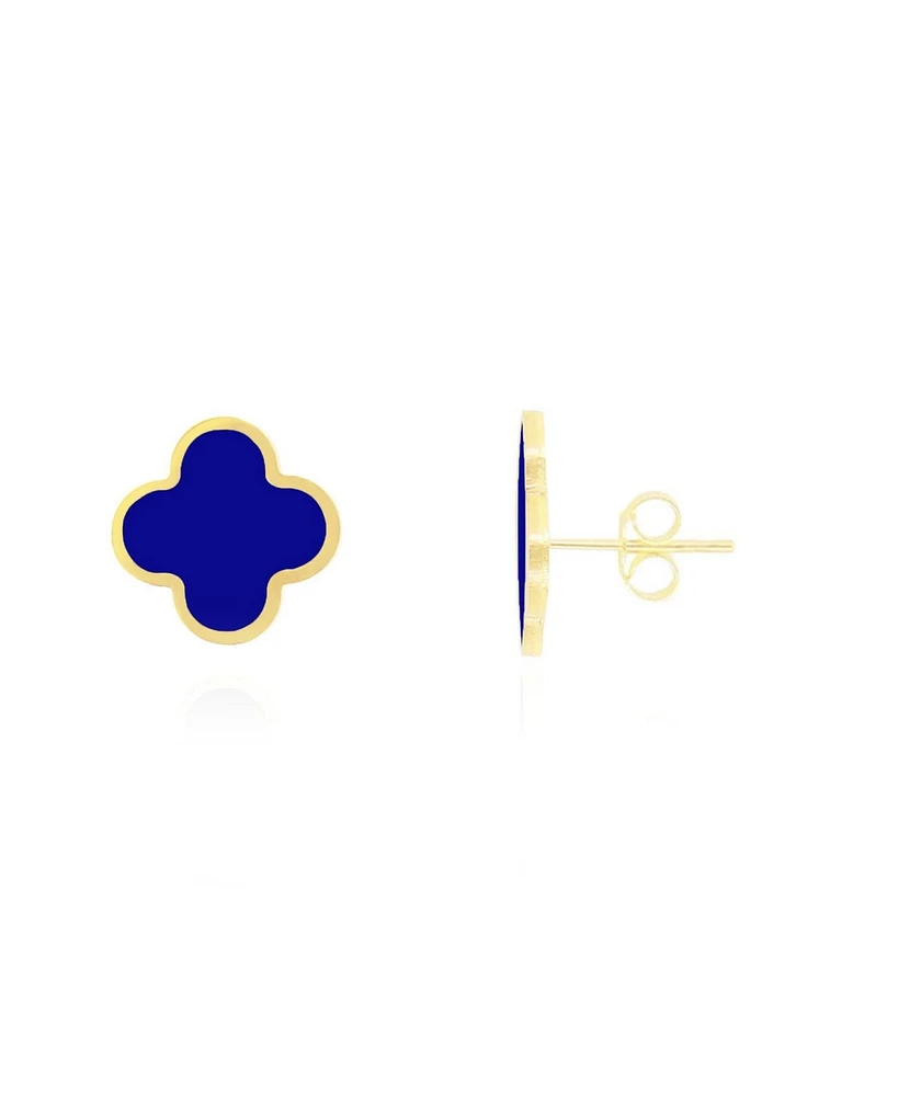 The Lovery Large Lapis Clover Stud Earrings 14K Gold