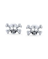 Bling Jewelry Caribbean Pirate Skull Stud Earrings , Bikers, Punk Rockers, Sterling Silver