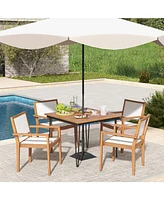 Stackable Outdoor Dining Chair Set of 2 with Acacia Wood Frame