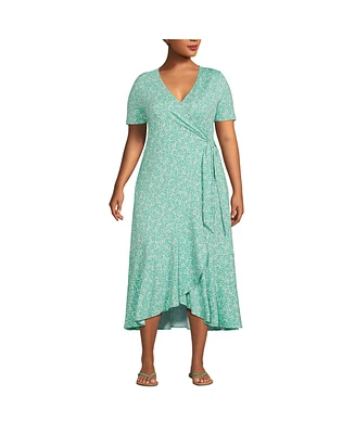 Lands' End Plus Cotton Modal Vneck Wrap Midi Dress