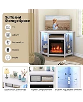 Fireplace Corner Tv Stand with Led Lights and Smart App Control for Tv