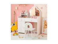Kids Vanity Table and Chair Set with Cloud-Shaped Mirror and Open Shelf Cute Dressing Set for Toddlers