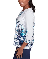 Alfred Dunner Petite Floral 3/4-Sleeve Crewneck Top