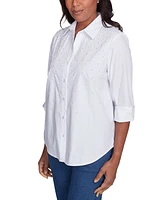 Alfred Dunner Petite Embellished 3/4-Sleeve Button-Down Shirt