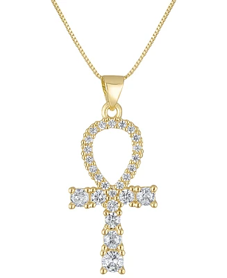 Ben Oni 18k Gold-Filled Cubic Zirconia Ankh 17-1/2" Pendant Necklace