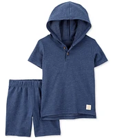 Carter's Baby Boys Cotton Hooded Henley & Shorts, 2 Piece Set