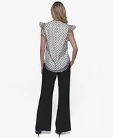 Karl Lagerfeld Paris Women's Dot-Print Organza Flutter-Sleeve Blouse