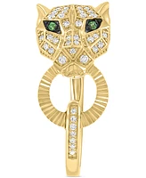 Effy Diamond (1/4 ct. t.w.) & Tsavorite Accent Jaguar Ring in 14k Gold