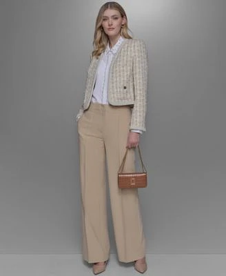 Karl Lagerfeld Paris Womens Button Down Blouse Pleat Front Pants Tweed Open Front Jacket