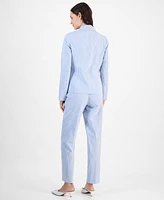 Le Suit Women's Seersucker Two-Button Notch-Collar & Mid-Rise Slim Pants