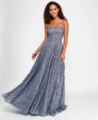 City Studios Juniors' Glitter Sequin Mesh Ball Gown, Created for Macy's