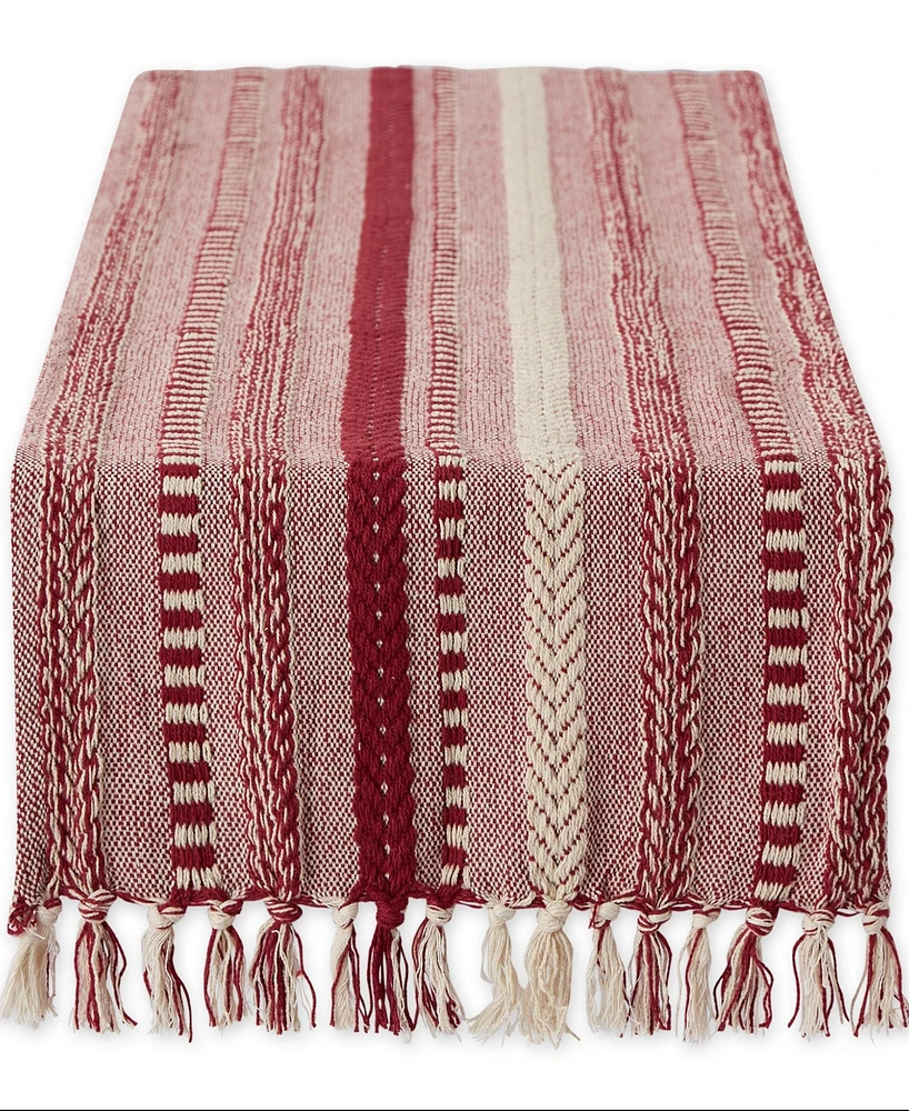 Design Imports Braided Stripe Jacquard Fringe Table Runner, 15" x 108"
