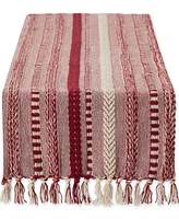 Design Imports Braided Stripe Jacquard Fringe Table Runner, 15" x 108"