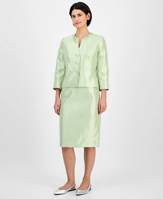 Le Suit Women's Collarless Three-Button 3/4-Sleeve Jacket & Slim Skimmer Skirt