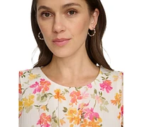 Calvin Klein Women's Floral-Print Cape-Back Chiffon Dress