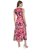 Calvin Klein Women's Floral-Print Faux-Wrap Sleeveless Dress