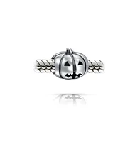 Bling Jewelry Spooky Halloween Pumpkin Charm Bead in Oxidized Sterling Silver for Bracelets