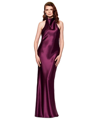 Betsy & Adam Women's Halter-Neck Sleeveless Satin Gown