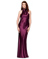 Betsy & Adam Women's Halter-Neck Sleeveless Satin Gown